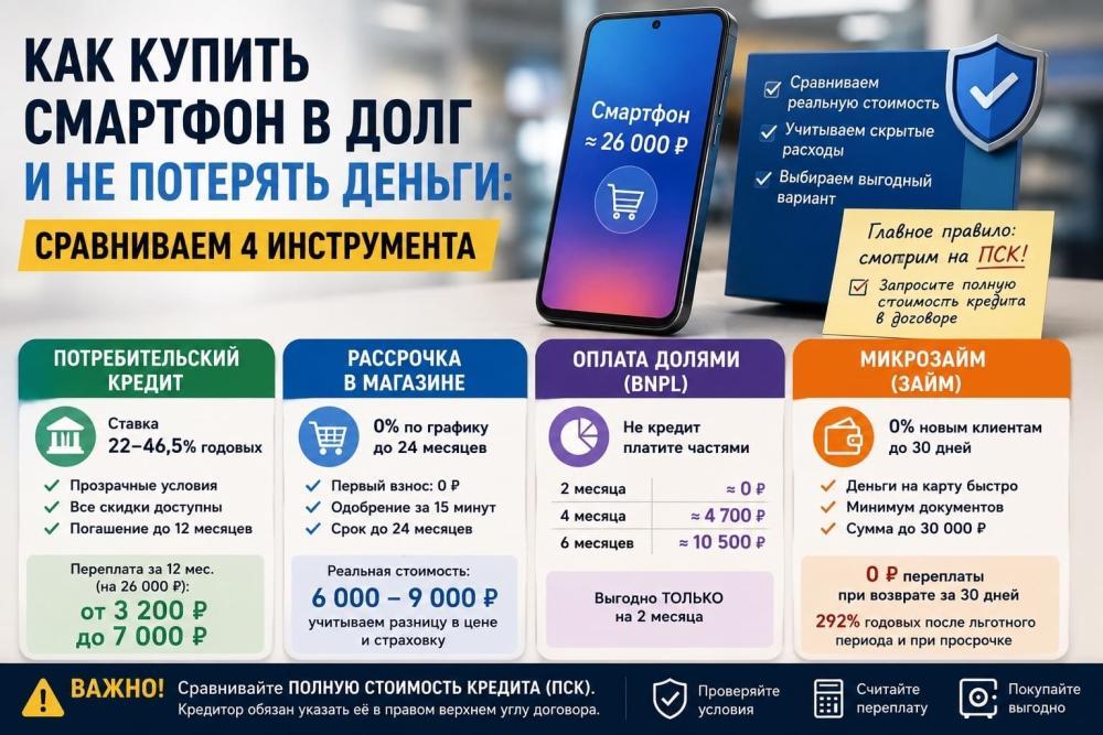 Как купить смартфон в долг и не потерять деньги: сравниваем четыре инструмента